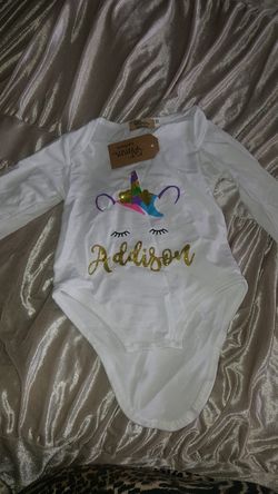 Unicorn onesie size 18m name addison