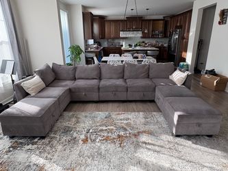 Large Gray U-Shaped Sectional Sofa