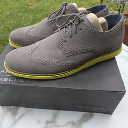 Men's Shoes Size 13 Mark Nason Lunargrand Wingtip shoes  charcoal grey suede  yellow