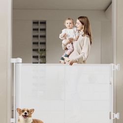 50 inch Retractable Baby Gates 34 inch Tall, Retractable Gate with Reinforced Strip Design to Prevent Crawling Through, Retractable Dog Gate for Stair