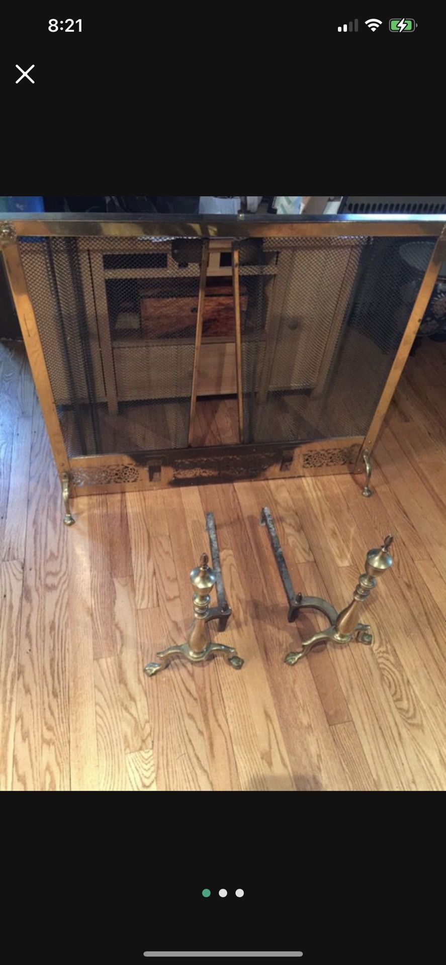 Fireplace screen cover with log stands complete set