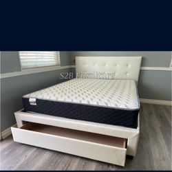 Full White Platform Bed With Ortho Mattress Included 