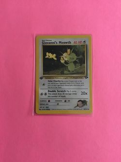 1st edition Giovanni’s Meowth 43/132 Pokemon Card from Gym Challenge Set