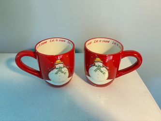 Set of 2 Christmas Snowman Ceramic Mugs
