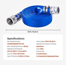 1.5" x 50' Blue Backwash Hose with Camlock Connectors