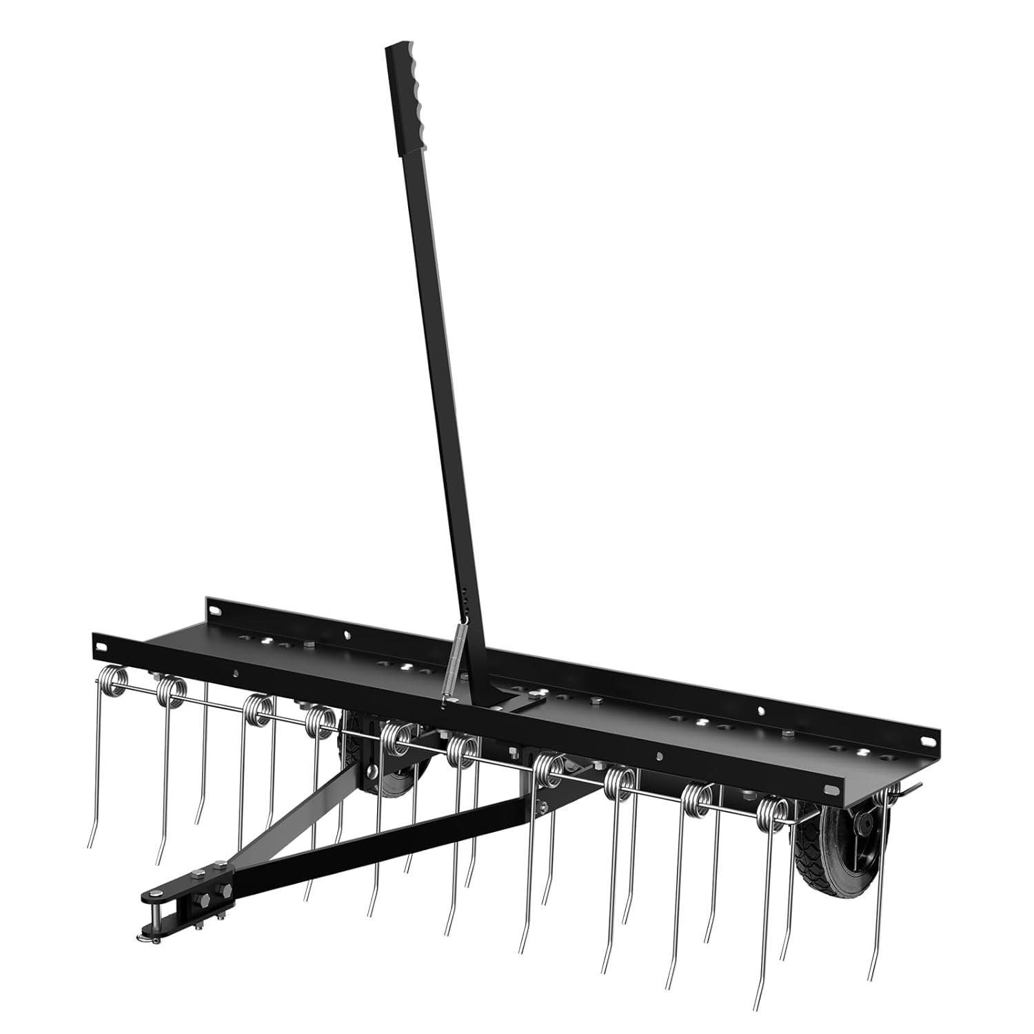 40" Tow Behind Lawn Dethatcher, Pull Behind Rake with 24 Rust-Proof Tines and Heavy Tires, Lawn Tractor Rake with Lift Handle, Black Tow Behind Rakes