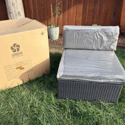 Black Wicker Style Outdoor Chair with Charcoal Cushions - New in Box