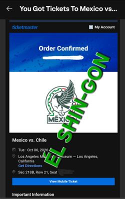 MEXICO vs Chile 4 Tickets  Oct 6th Or 5th  Seats In  218B Row 21 $130 EACH