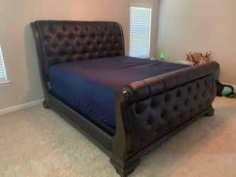 Black Tufted Upholstered King Sleigh Bed Frame Only