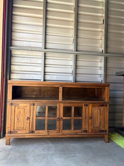 Rustic Wood TV Stand with Glass Doors