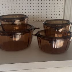 Vintage Visionware Amber Glass Cookware 8-piece Set
