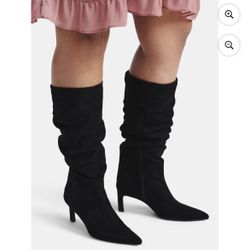 Time and Tru Women's Faux Suede Slouch Boots with Kitten Heels, Wide Width Available