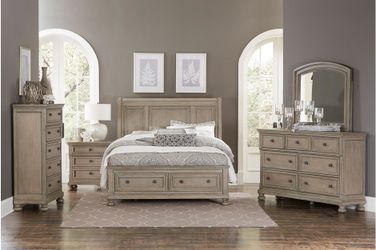 Bedroom set 4 pc Bethel Collection Wire Brushed Grey finish, New Especial price 