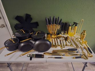 Black and Gold Kitchen Cookware and Utensil Set