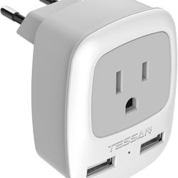 Tessan Type C Travel Adapter with 2 USB Ports for EU