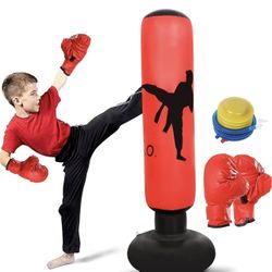 Punching Bag for Kids. Inflatable Boxing Bag . Kids Boxing Practice Set . Instant Rebound for Practice Karate, Taekwondo. with Air Pump and Boxing Glo