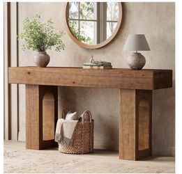 Solid Wood Console Table, 63-Inch Long Farmhouse Entryway Table, Sofa Console Behind Couch, for Foyer, Hallway, Living Room, Dark Brown