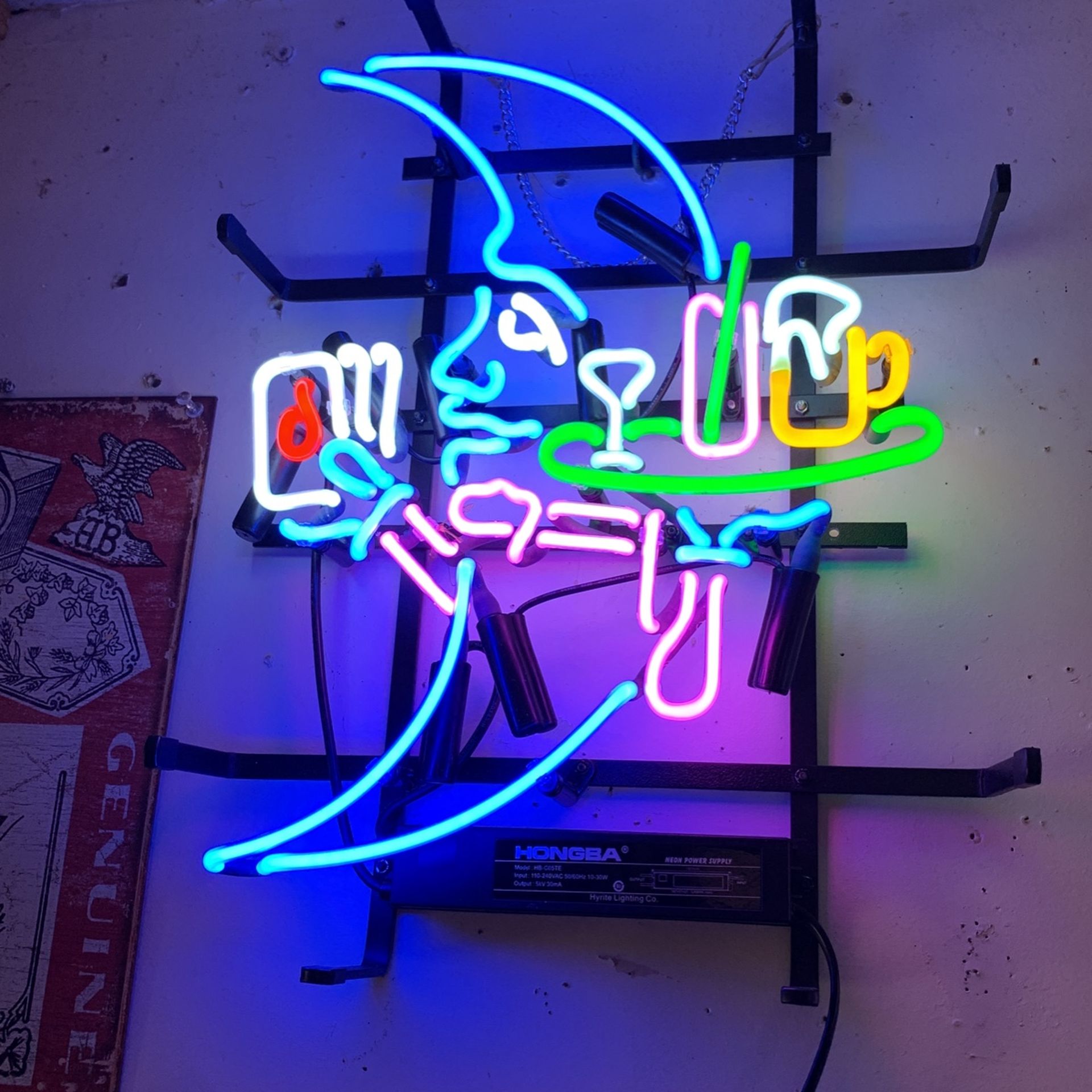 Neon Beer Sign Blue Moon serving Drinks