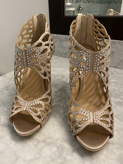 Rhinestone Beige Heel Sandals