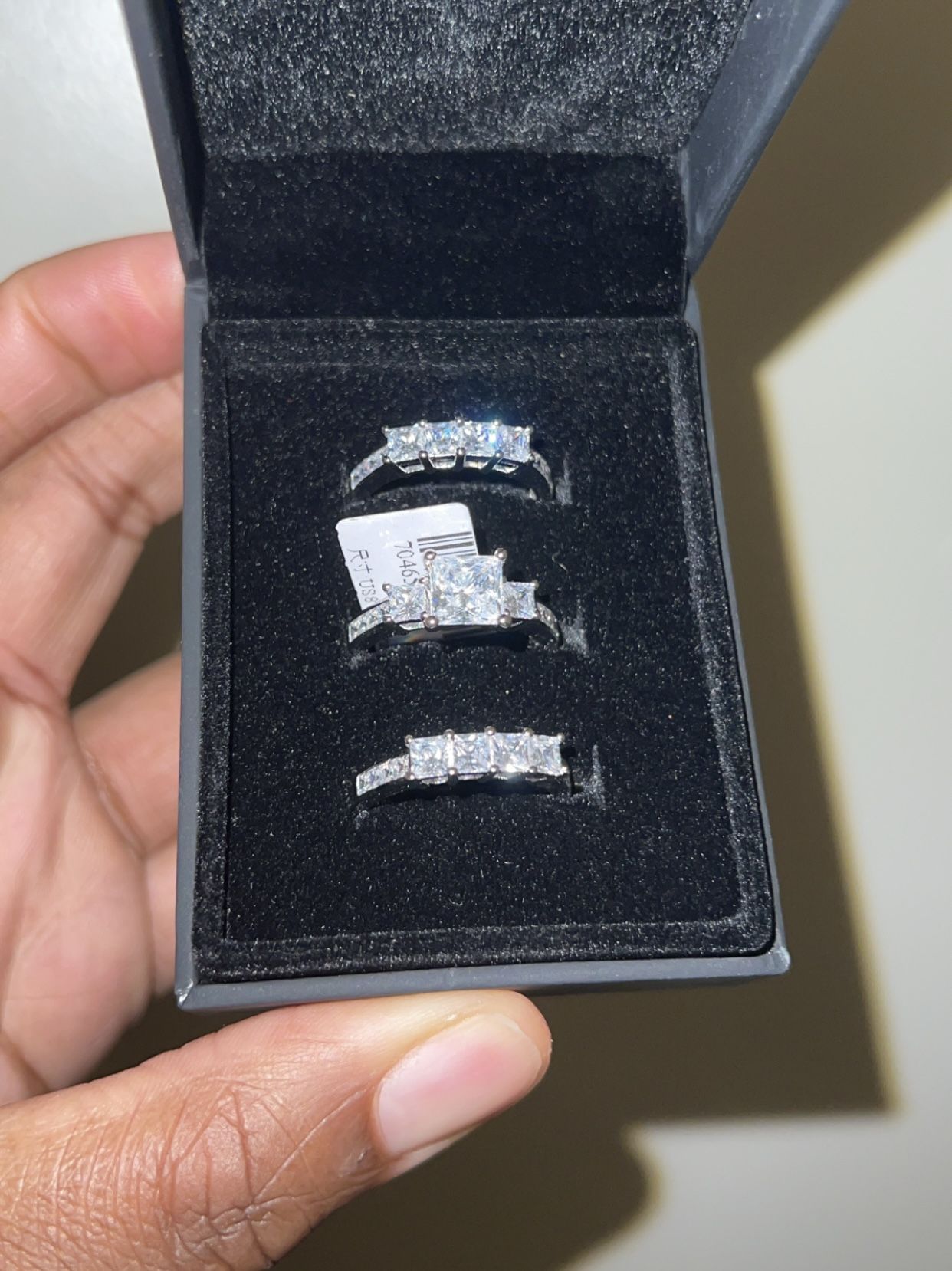 Princess Cut White Lab Sapphire Three Stone Vintage Style Bridal