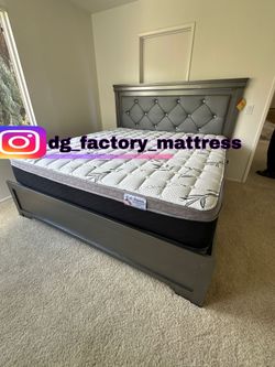 King Size bed frame with mattress including  new in a box.     Cama King size Colchon incluido nueva en caja