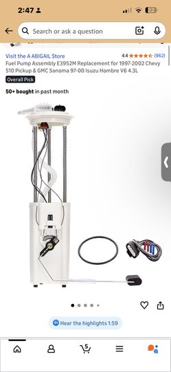 Fuel Pump Assembly E3952M Replacement for 1(contact info removed) Chevy S10 Pickup & GMC Sonoma 97-00 Isuzu Hombre V6 4.3L