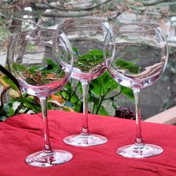 Set Of 3 Original ARC France Balloon Crystal Wine Glasses 8.75” tall