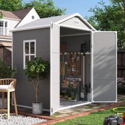 6x4.5 FT Plastic Outdoor Storage Shed, Resin Shed Perfect to Store Patio Furniture, GardenTools Bike A