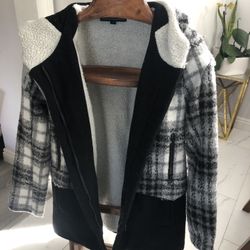 MEMBERS ONLY Sherpa Line Heavyweight Wool Coat Black & White Plaid Jacket 