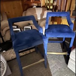 2 beautiful blue velvet bar stools $275 both