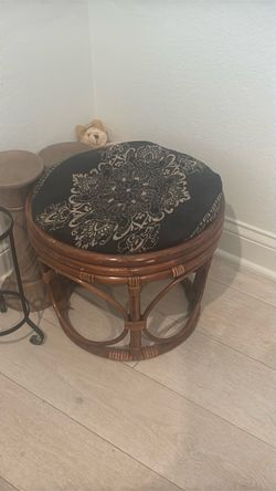 Rattan Ottoman Stool with Cushion