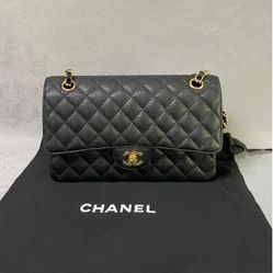 Chanel CF Classic Flap Chain Medium Double Gold Caviar Black