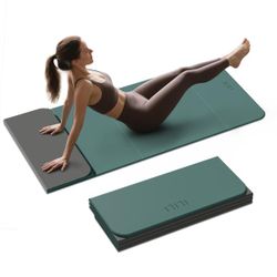 Foldable Yoga Mat 10mm Extra Thick Extra Long 75x26x0.4 Inch TPE Dark GreenDark Gray