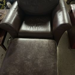 Leather Brown  Chair With Ottoman 
