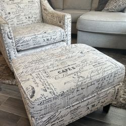 Accent Chair and Ottoman Picket House French Script Emery Beige Tan