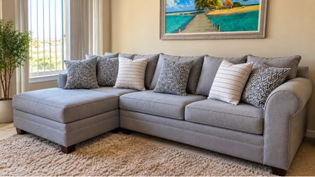 Large Gray Sectional Sofa with Chaise — L-Shaped Couch
