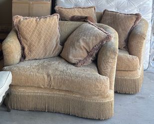 MARGE CARSON CUSTOM FABRIC LARGE OVER SIZED SWIVEL CHAIRS (2)