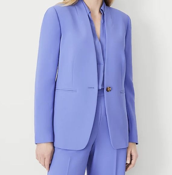 Ann Taylor The Long Cutaway Blazer in Fluid Crepe Color: Brilliant Peri Size 2