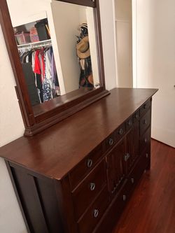 Dark Wood Dresser with Mirror and Matching Dresser with Mini Closet