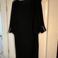 Women black dressy dress rhinestones at sleeves, shoulders