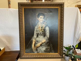 Large Ornate Golden Framed Victorian Lady Art Print
