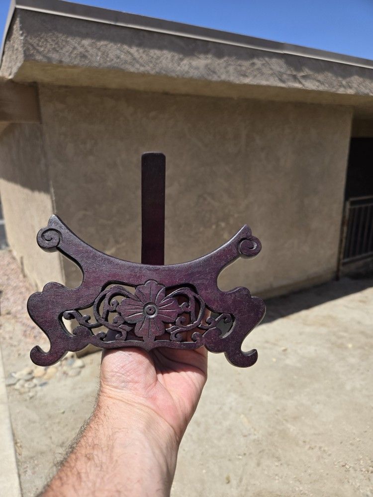 Antique Vintage Chinese Carved Softwood Base Stands for plate stand. 7 1/2" wide, 4 1/2 height. Good condition. 
