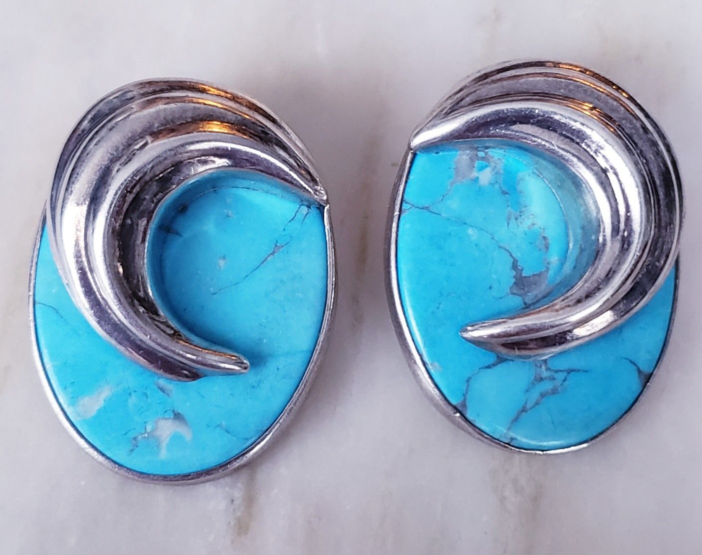 BEAUTIFUL 1950'S "TURE" STERLING & TURQUOISE EARRINGS