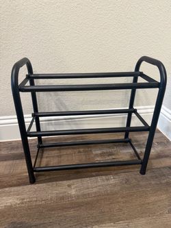 Extendable Black Metal 3-Tier Shoe Rack