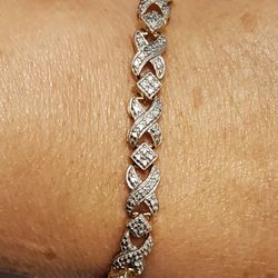 PAJ 925 Sterling Silver Goldtone Criss Cross Bracelet 7.25" 