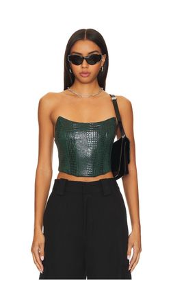Croc-Embossed Corset Top in Forest Green - XXS - Worn Once