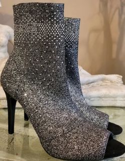 INC Womens Rielee 2 Rhinestone Open Toe Ankle Boots Silver