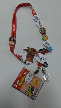 Comic Con lanyard with pins