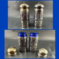 VTG Salt & Pepper Shakers w/Cobalt Blue Glass Inserts Silver Plated Casing 