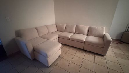 Beige Fabric Sectional Sofa with Chaise